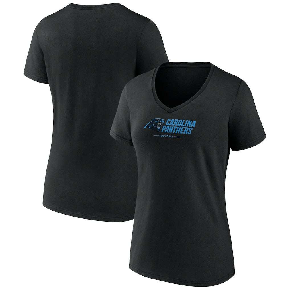 Carolina Panthers Women's Logo Team Lockup V-Neck T-Shirt Black