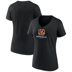 Cincinnati Bengals Women's Logo Team Lockup V-Neck T-Shirt Black