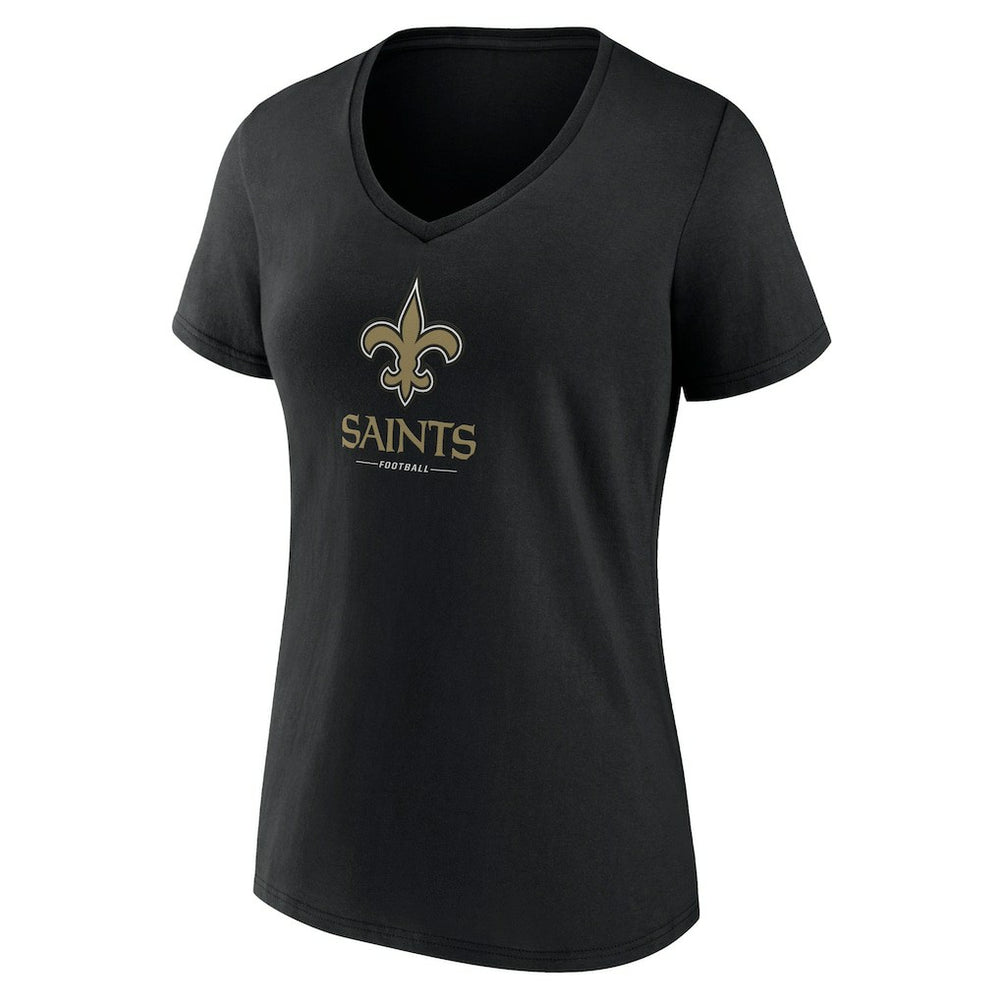 New Orleans Saints Women's Logo Team Lockup V-Neck T-Shirt Black