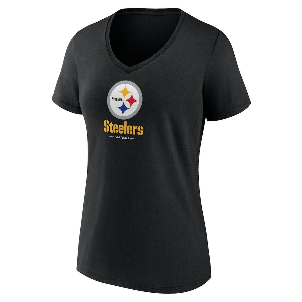 Pittsburgh Steelers Women's Logo Team Lockup V-Neck T-Shirt Black