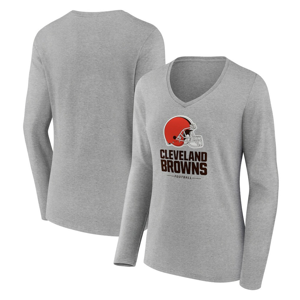 Cleveland Browns Women's Logo Team Lockup Long Sleeve V-Neck T-Shirt Gray