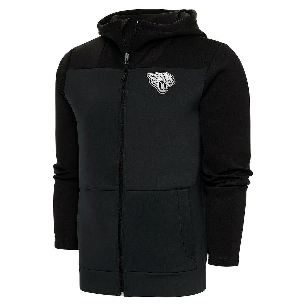 Jacksonville Jaguars Antigua Metallic Logo Protect Full-Zip Hoodie Charcoal/Black