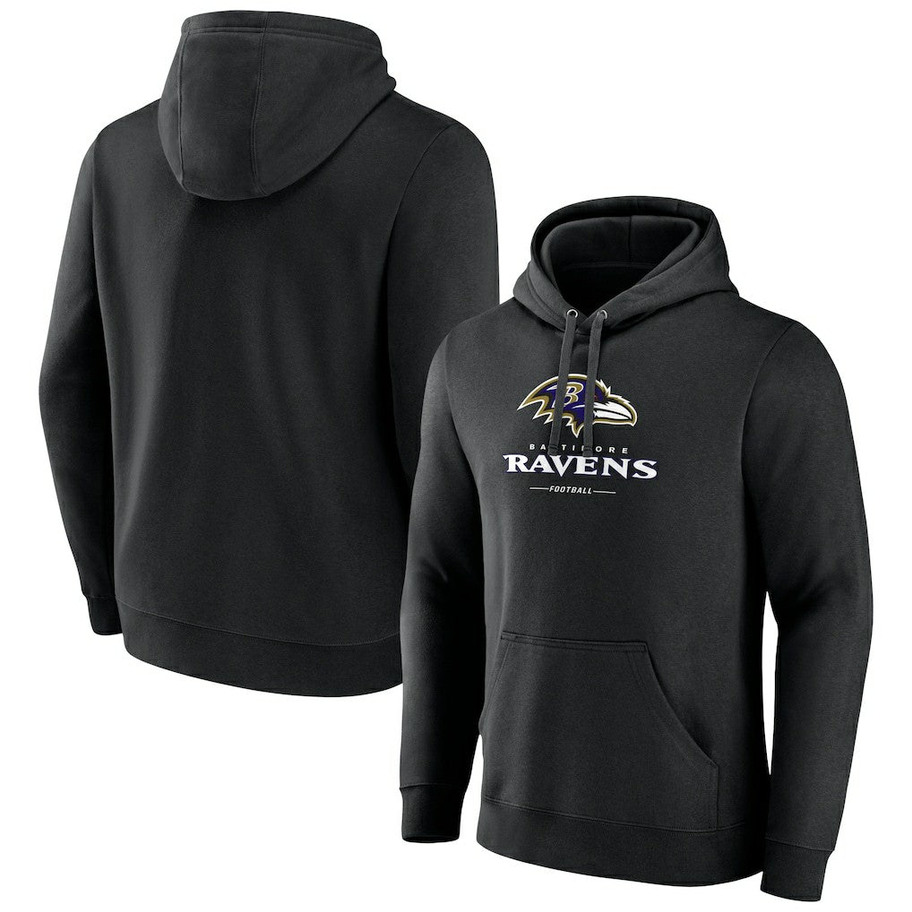 Baltimore Ravens Logo Team Lockup Fitted Pullover Hoodie Black