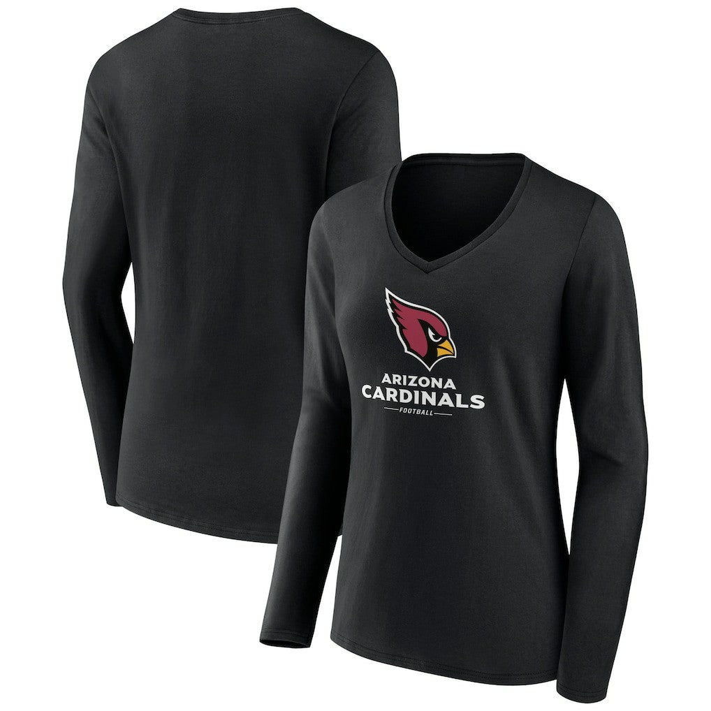Arizona Cardinals Women's Logo Team Lockup Long Sleeve V-Neck T-Shirt Black
