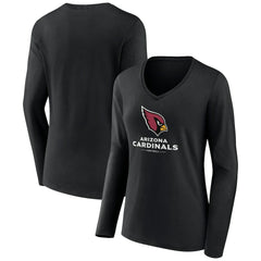 Arizona Cardinals Women's Logo Team Lockup Long Sleeve V-Neck T-Shirt Black