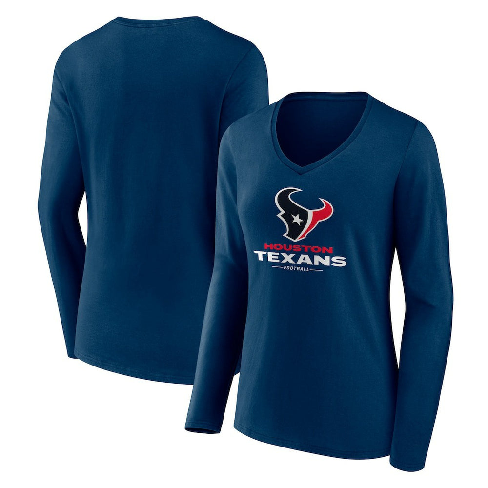 Houston Texans Women's Logo Team Lockup Long Sleeve V-Neck T-Shirt Navy