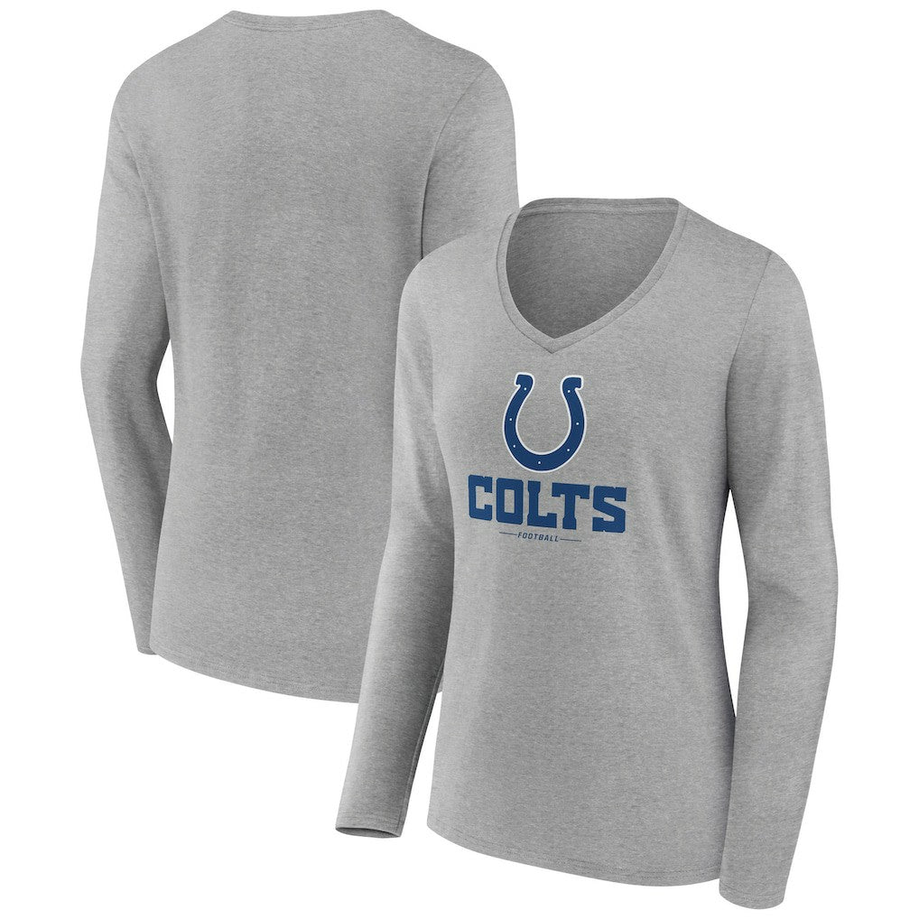 Indianapolis Colts Women's Logo Team Lockup Long Sleeve V-Neck T-Shirt Heather Gray