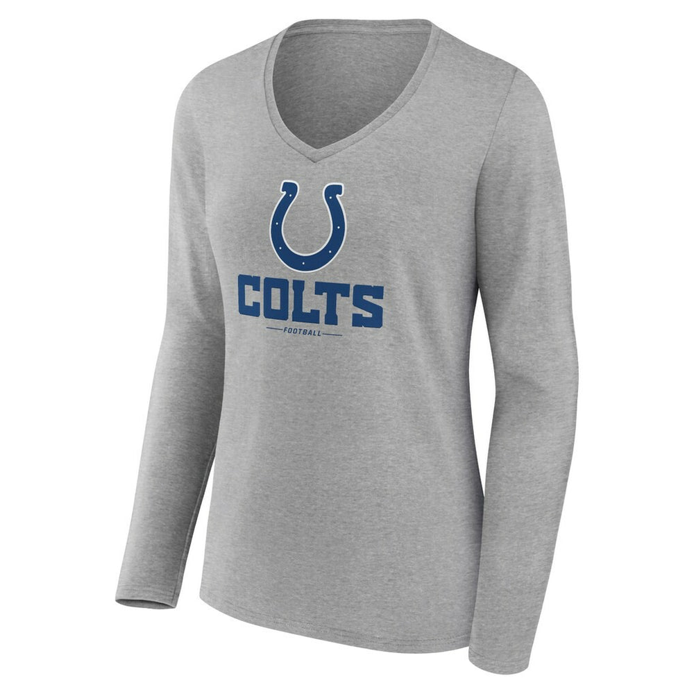 Indianapolis Colts Women's Logo Team Lockup Long Sleeve V-Neck T-Shirt Heather Gray