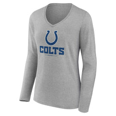 Indianapolis Colts Women's Logo Team Lockup Long Sleeve V-Neck T-Shirt Heather Gray