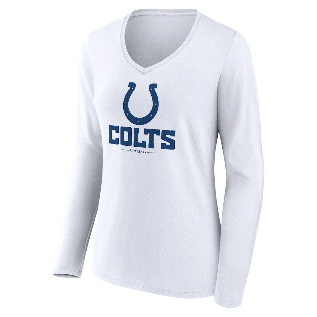 Indianapolis Colts Women's Logo Team Lockup Long Sleeve V-Neck T-Shirt White