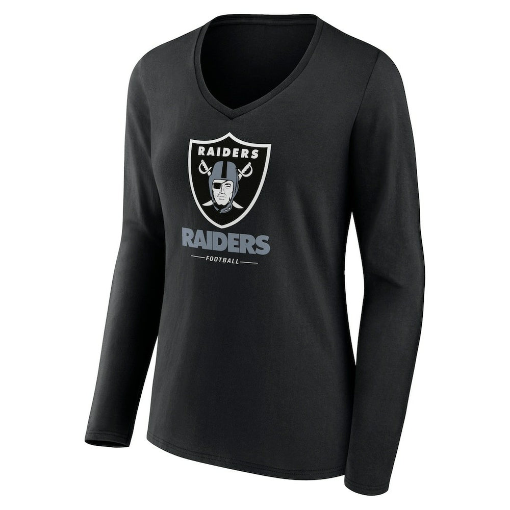 Las Vegas Raiders Women's Logo Team Lockup Long Sleeve V-Neck T-Shirt Black