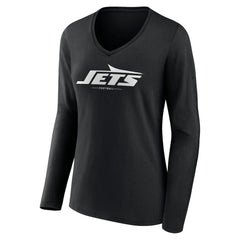 New York Jets Women's Logo Team Lockup Long Sleeve V-Neck T-Shirt Black