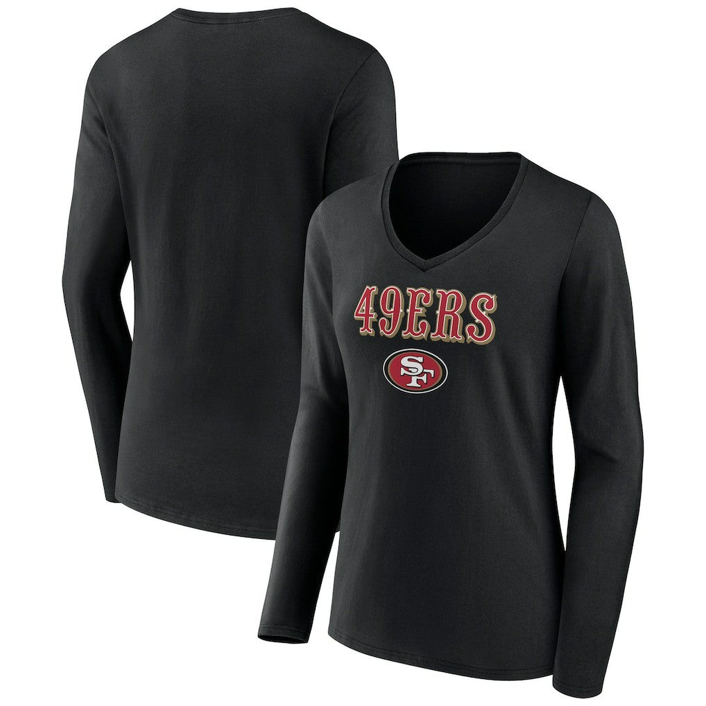 San Francisco 49ers Women's Logo Team Lockup Long Sleeve V-Neck T-Shirt Black