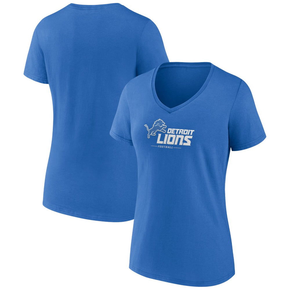 Detroit Lions Women's Logo Team Lockup V-Neck T-Shirt Blue