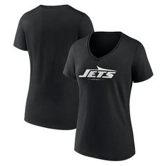 New York Jets Women's Logo Team Lockup V-Neck T-Shirt Black