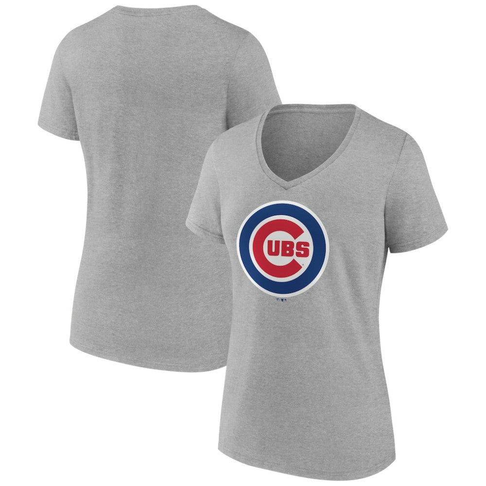 Chicago Cubs Women's Official Logo V-Neck T-Shirt - Gray - MLB Lifestyle