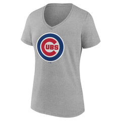 Chicago Cubs Women's Official Logo V-Neck T-Shirt - Gray - MLB Lifestyle