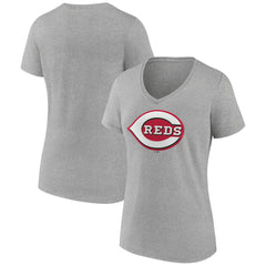 Cincinnati Reds Women's Official Logo V-Neck T-Shirt - Gray - MLB Sale