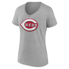 Cincinnati Reds Women's Official Logo V-Neck T-Shirt - Gray - MLB Sale