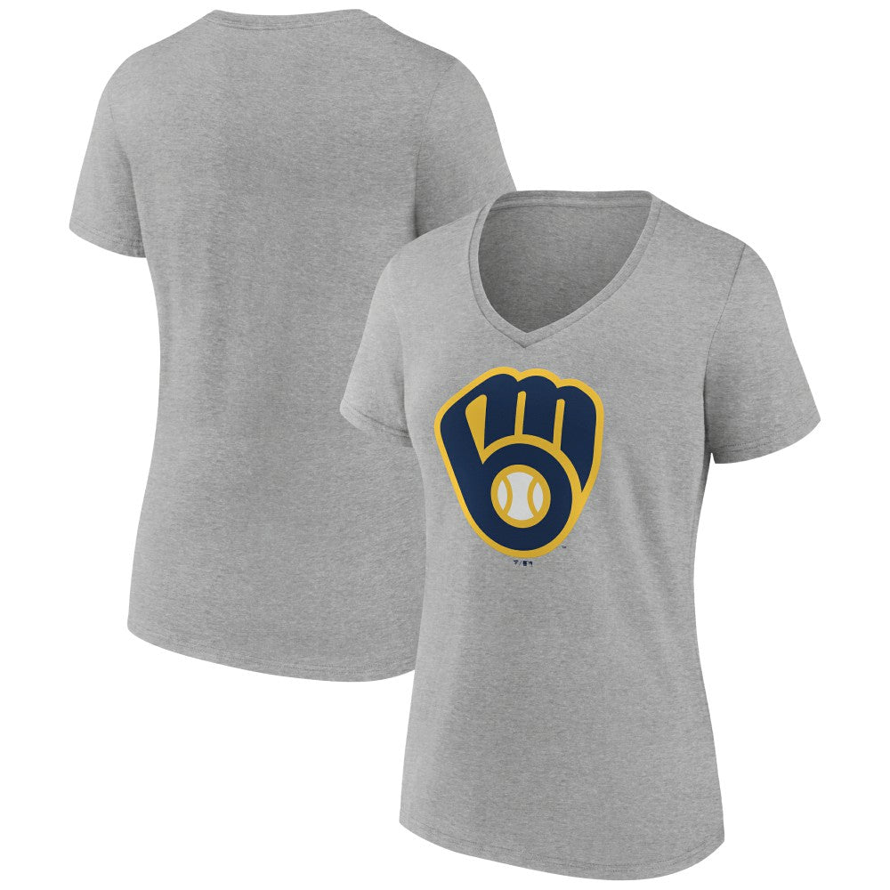 Milwaukee Brewers Women's Official Logo V-Neck T-Shirt - Gray - MLB Online