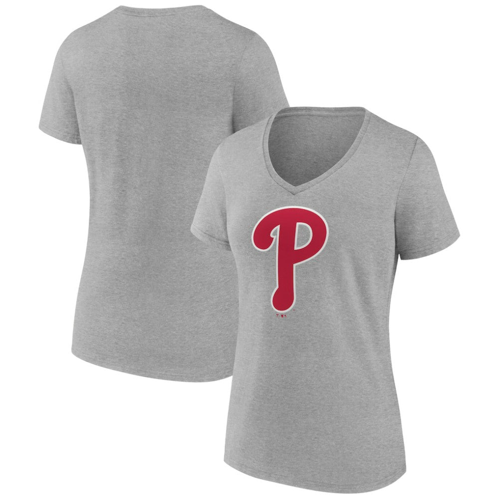 Philadelphia Phillies Women's Official Logo V-Neck T-Shirt - Gray - MLB on Sale