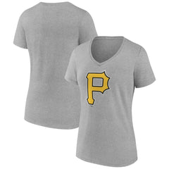 Pittsburgh Pirates Women's Official Logo V-Neck T-Shirt - Gray - MLB Sale