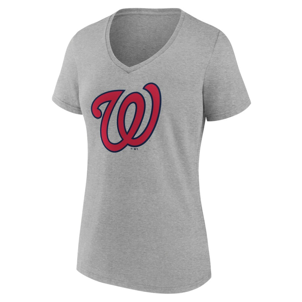 Washington Nationals Women's Official Logo V-Neck T-Shirt - Gray - MLB Lifestyle