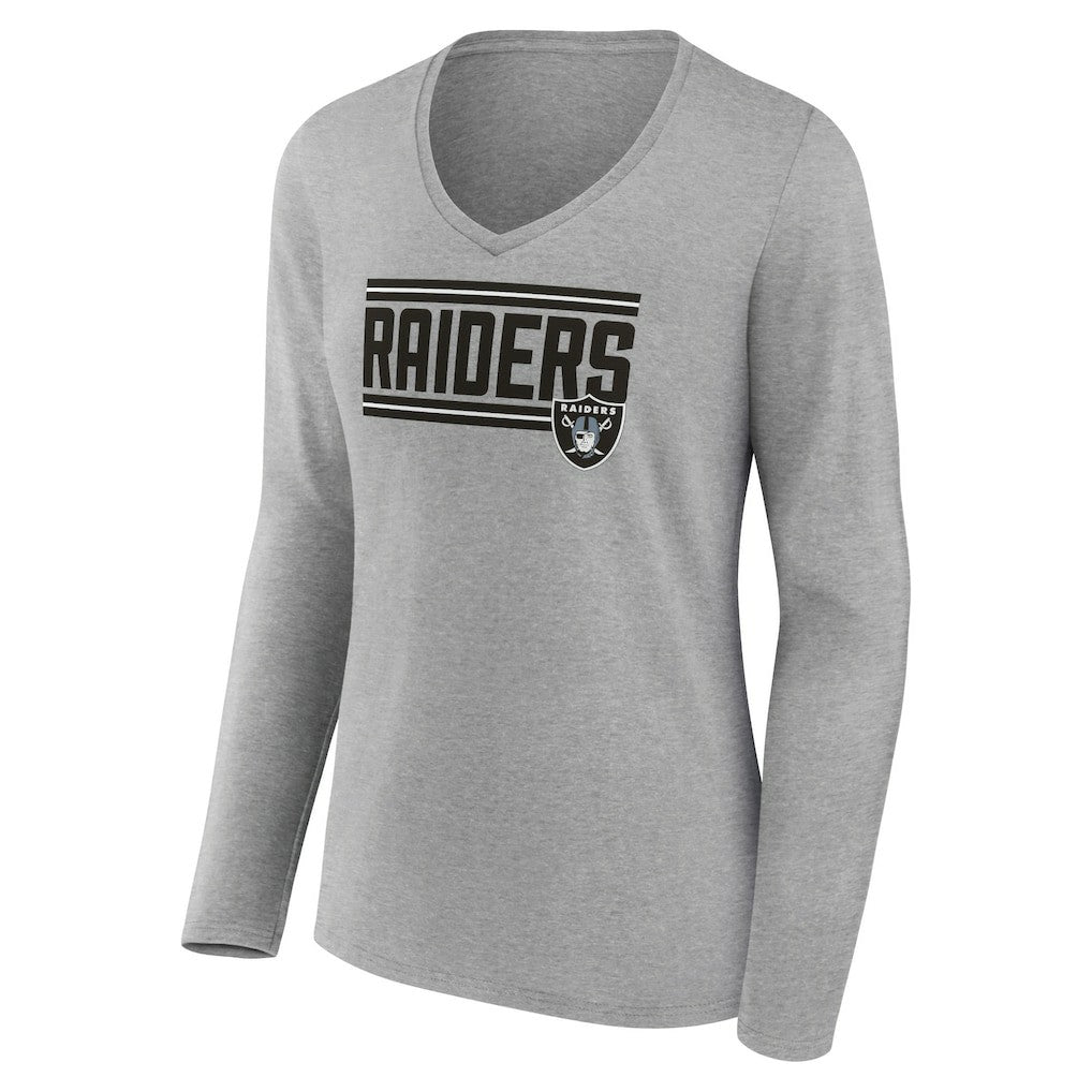 Las Vegas Raiders Women's On Side Stripe Long Sleeve V-Neck T-Shirt Gray