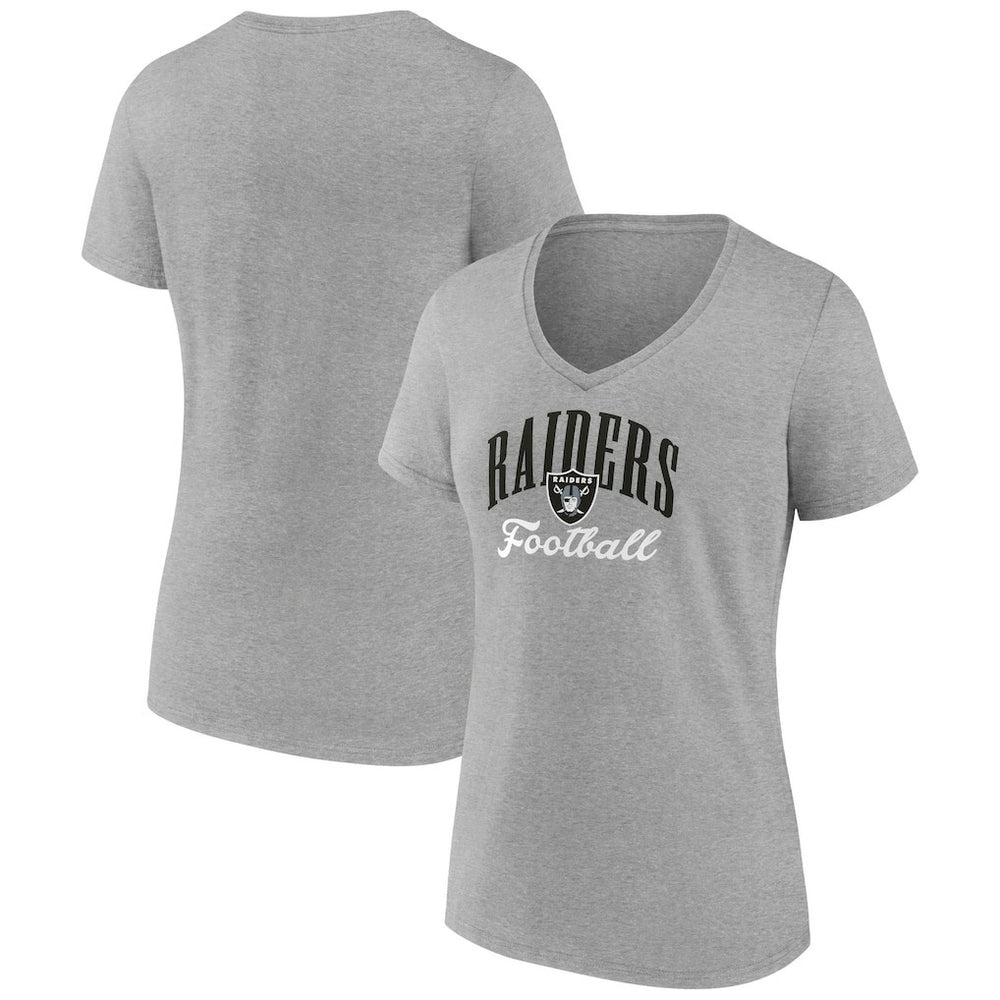 Las Vegas Raiders Women's Victory Script V-Neck T-Shirt Heather Gray