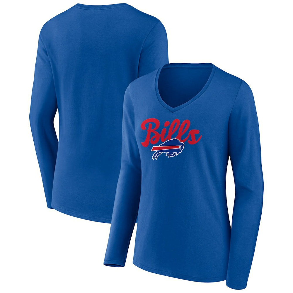 Buffalo Bills Women's Freehand Team Long Sleeve V-Neck T-Shirt Royal