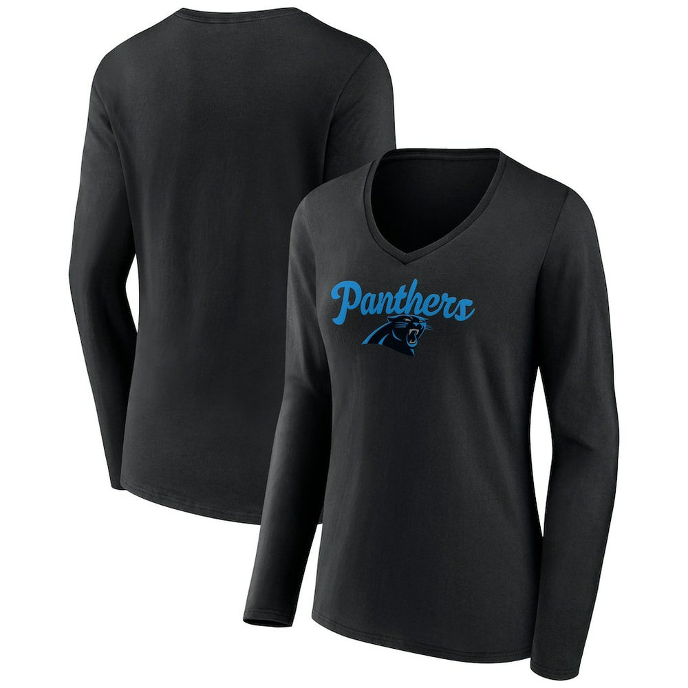 Carolina Panthers Women's Freehand Team Long Sleeve V-Neck T-Shirt Black