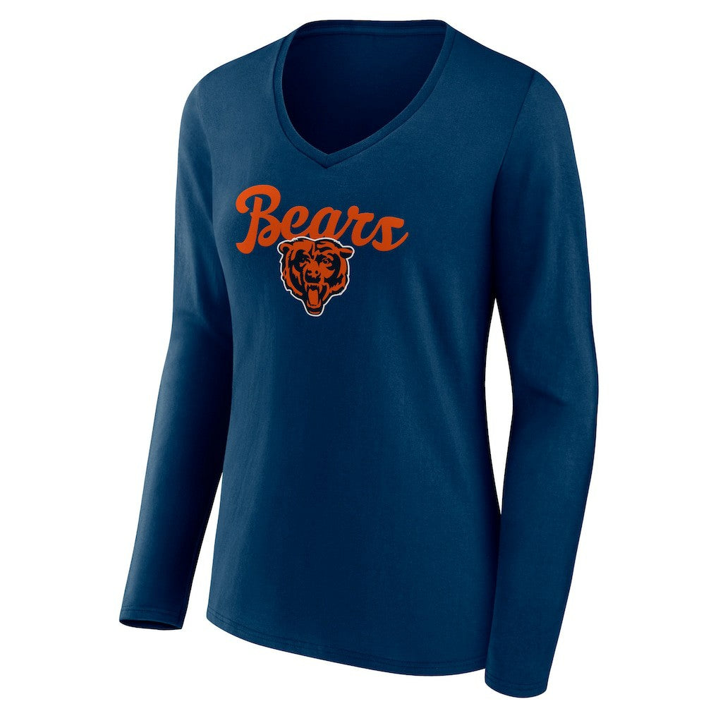 Chicago Bears Women's Freehand Team Long Sleeve V-Neck T-Shirt Navy