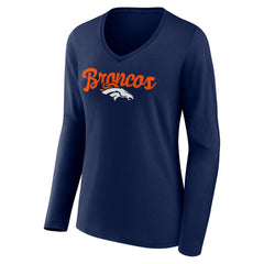 Denver Broncos Women's Freehand Team Long Sleeve V-Neck T-Shirt Navy