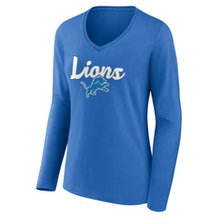 Detroit Lions Women's Freehand Team Long Sleeve V-Neck T-Shirt Blue