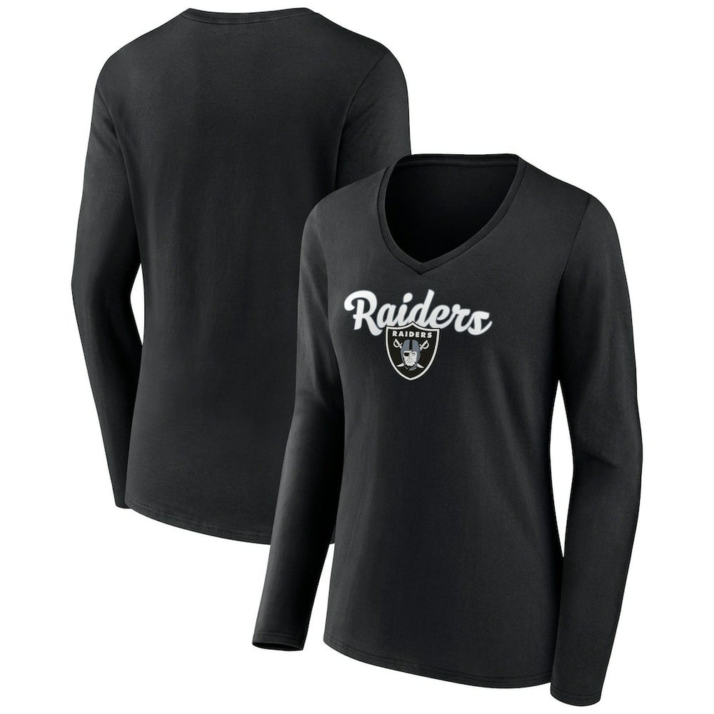 Las Vegas Raiders Women's Freehand Team Long Sleeve V-Neck T-Shirt Black