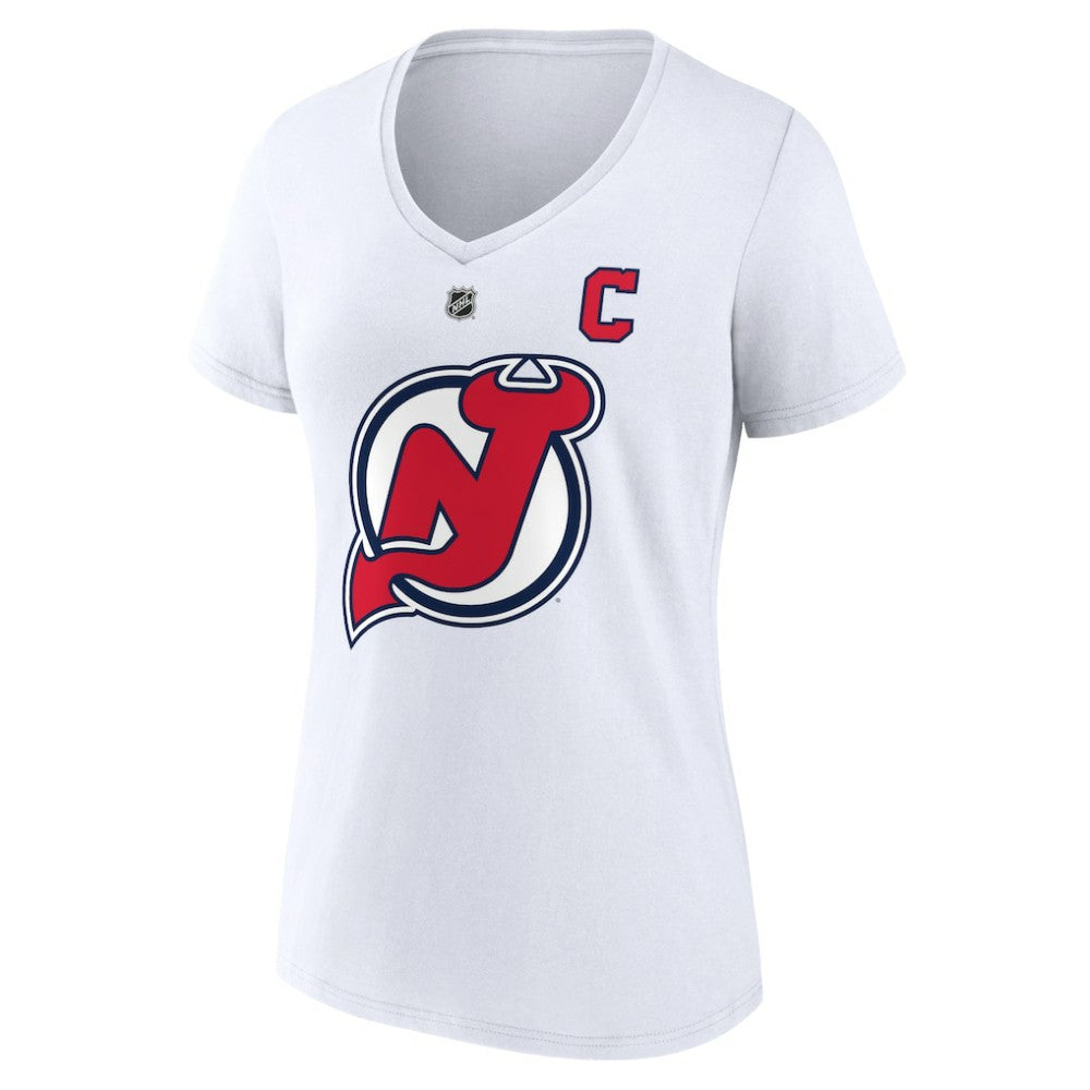 Nico Hischier New Jersey Devils Fanatics Women's Special Edition 2.0 Name & Number V-Neck T-Shirt - White - NHL 5079597