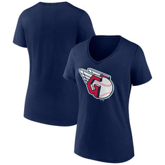 Cleveland Guardians Women's Official Logo V-Neck T-Shirt - Navy - MLB Discount