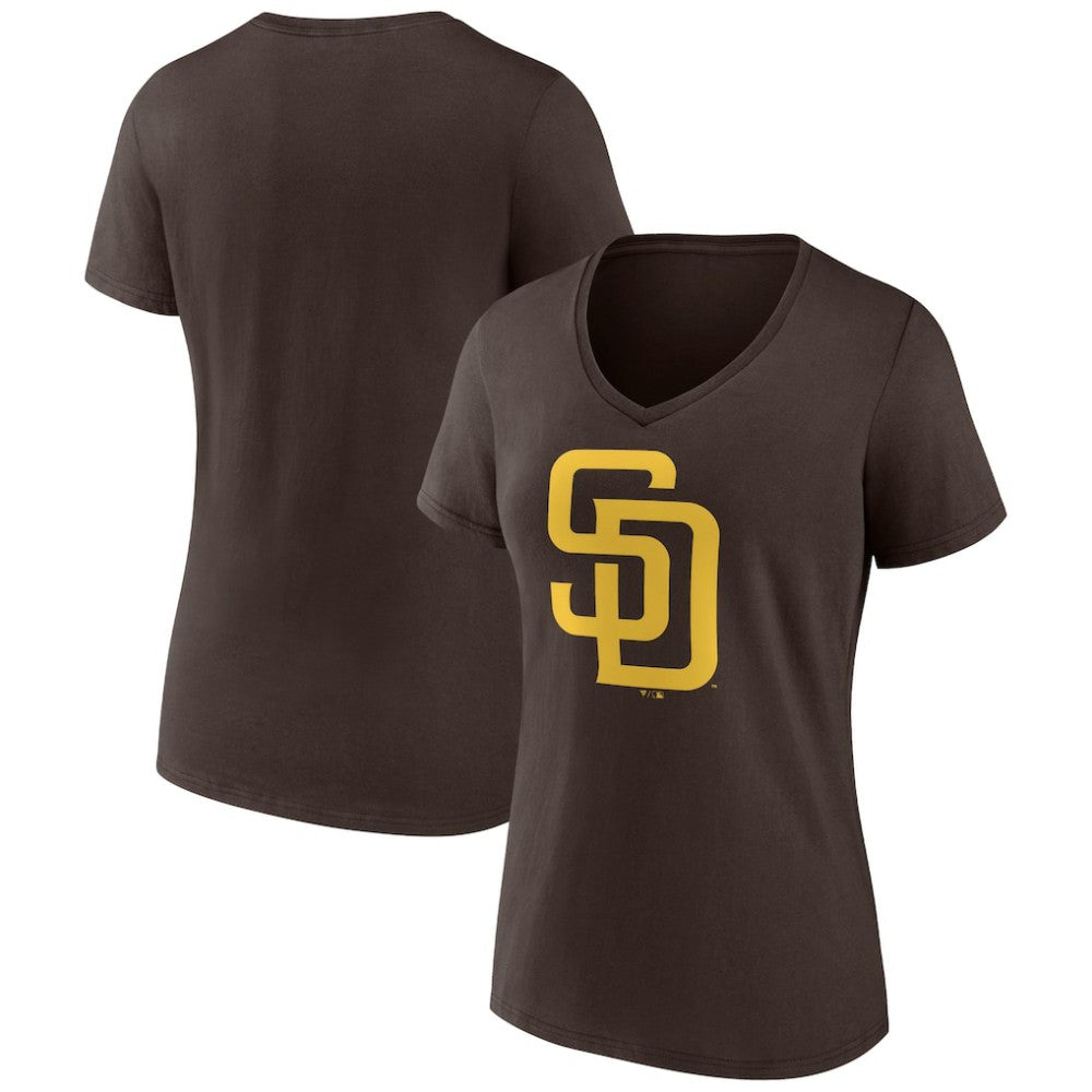 San Diego Padres Women's Official Logo V-Neck T-Shirt - Brown - MLB Lifestyle