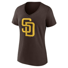 San Diego Padres Women's Official Logo V-Neck T-Shirt - Brown - MLB Lifestyle