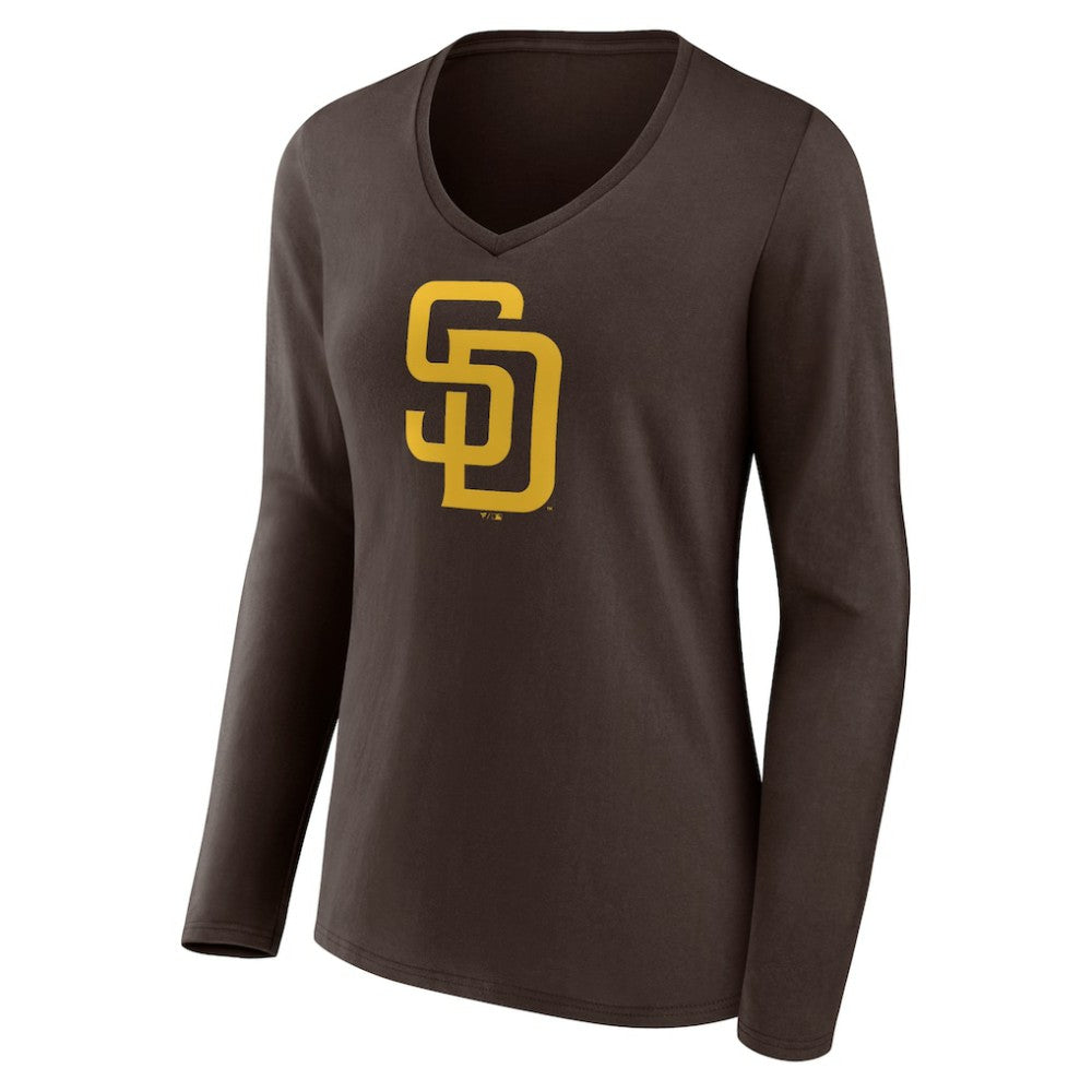 San Diego Padres Women's Team Logo Long Sleeve V-Neck T-Shirt - Brown - MLB Discount