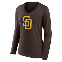 San Diego Padres Women's Team Logo Long Sleeve V-Neck T-Shirt - Brown - MLB Discount