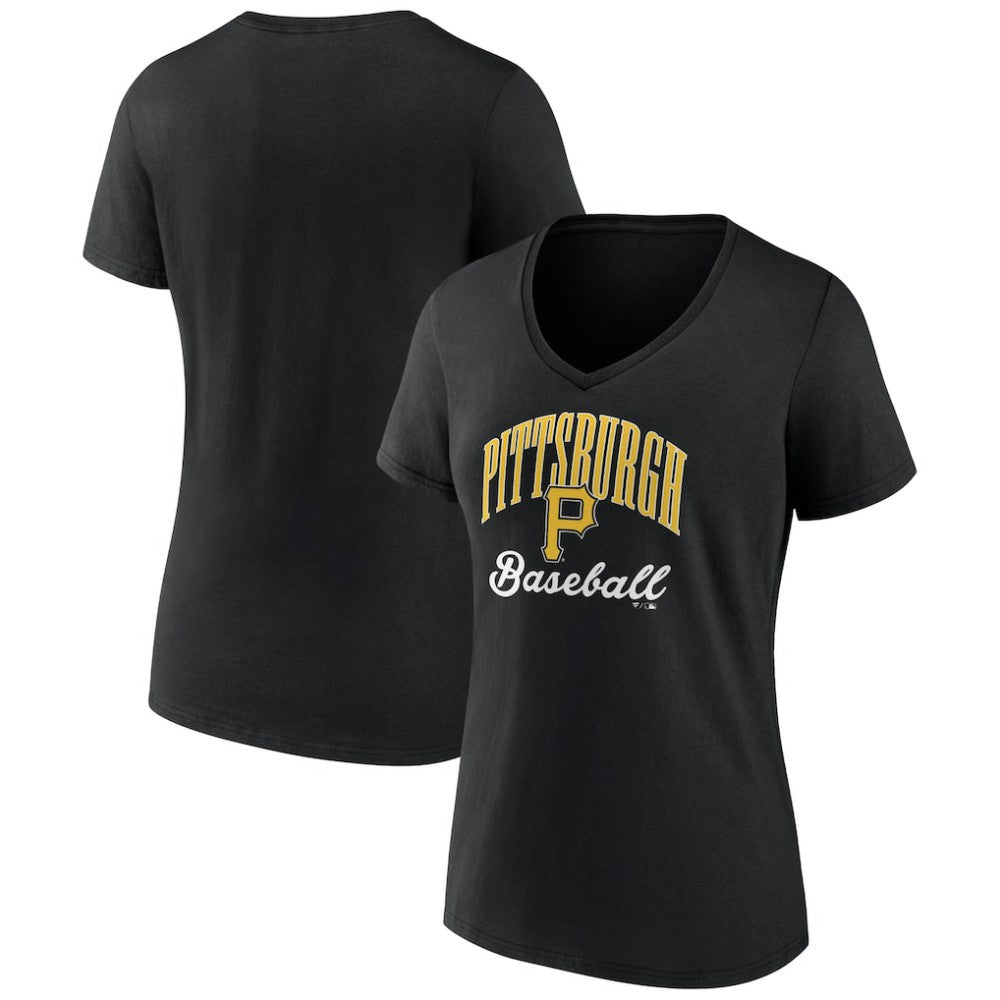 Pittsburgh Pirates Women's Victory Script Team V-Neck T-Shirt - Black - MLB Discount