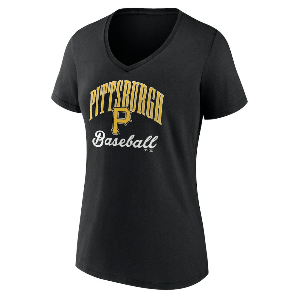 Pittsburgh Pirates Women's Victory Script Team V-Neck T-Shirt - Black - MLB Discount