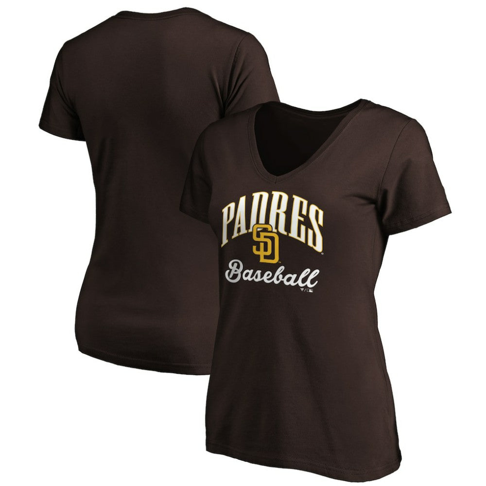 San Diego Padres Women's Victory Script Team V-Neck T-Shirt - Brown - MLB on Sale
