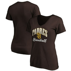 San Diego Padres Women's Victory Script Team V-Neck T-Shirt - Brown - MLB on Sale