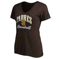 San Diego Padres Women's Victory Script Team V-Neck T-Shirt - Brown - MLB on Sale