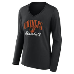 Baltimore Orioles Women's Victory Script Long Sleeve V-Neck T-Shirt - Black - MLB Discount