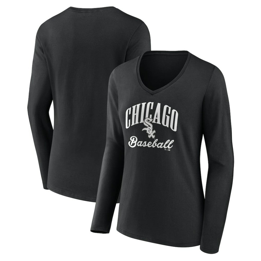 Chicago White Sox Women's Victory Script Long Sleeve V-Neck T-Shirt - Black - MLB Sale