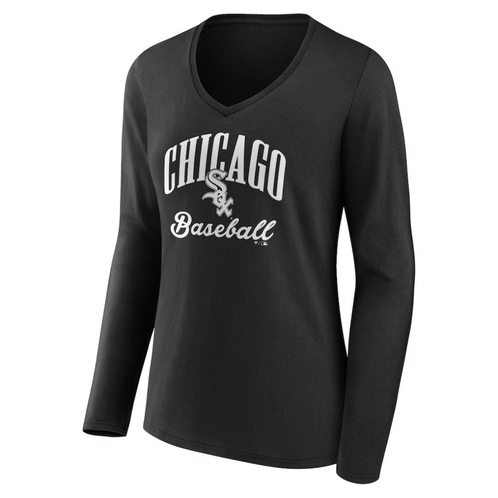 Chicago White Sox Women's Victory Script Long Sleeve V-Neck T-Shirt - Black - MLB Sale