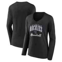 Colorado Rockies Women's Victory Script Long Sleeve V-Neck T-Shirt - Black - MLB Online